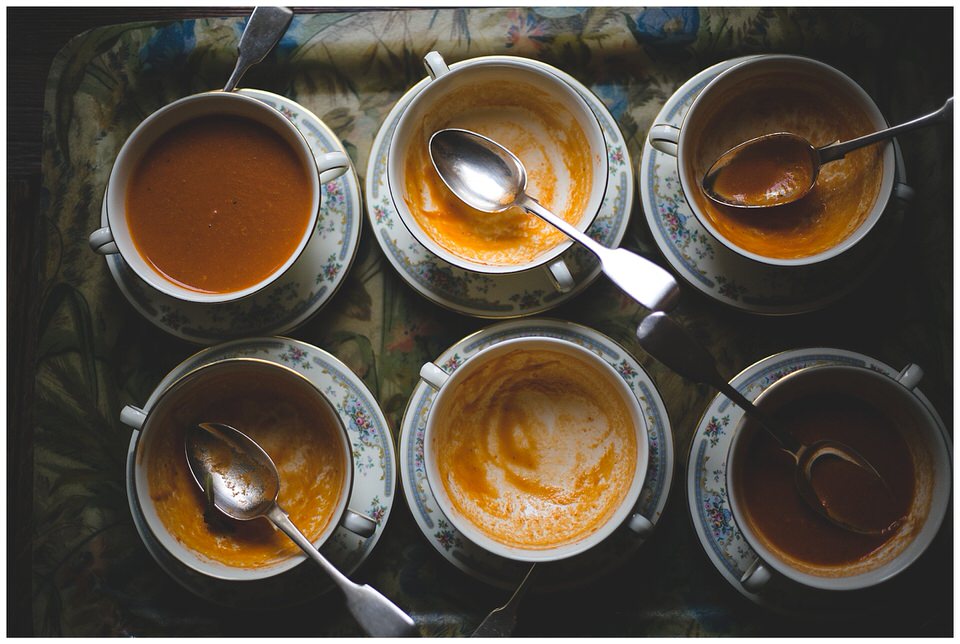 Bowls of butternut squash soup