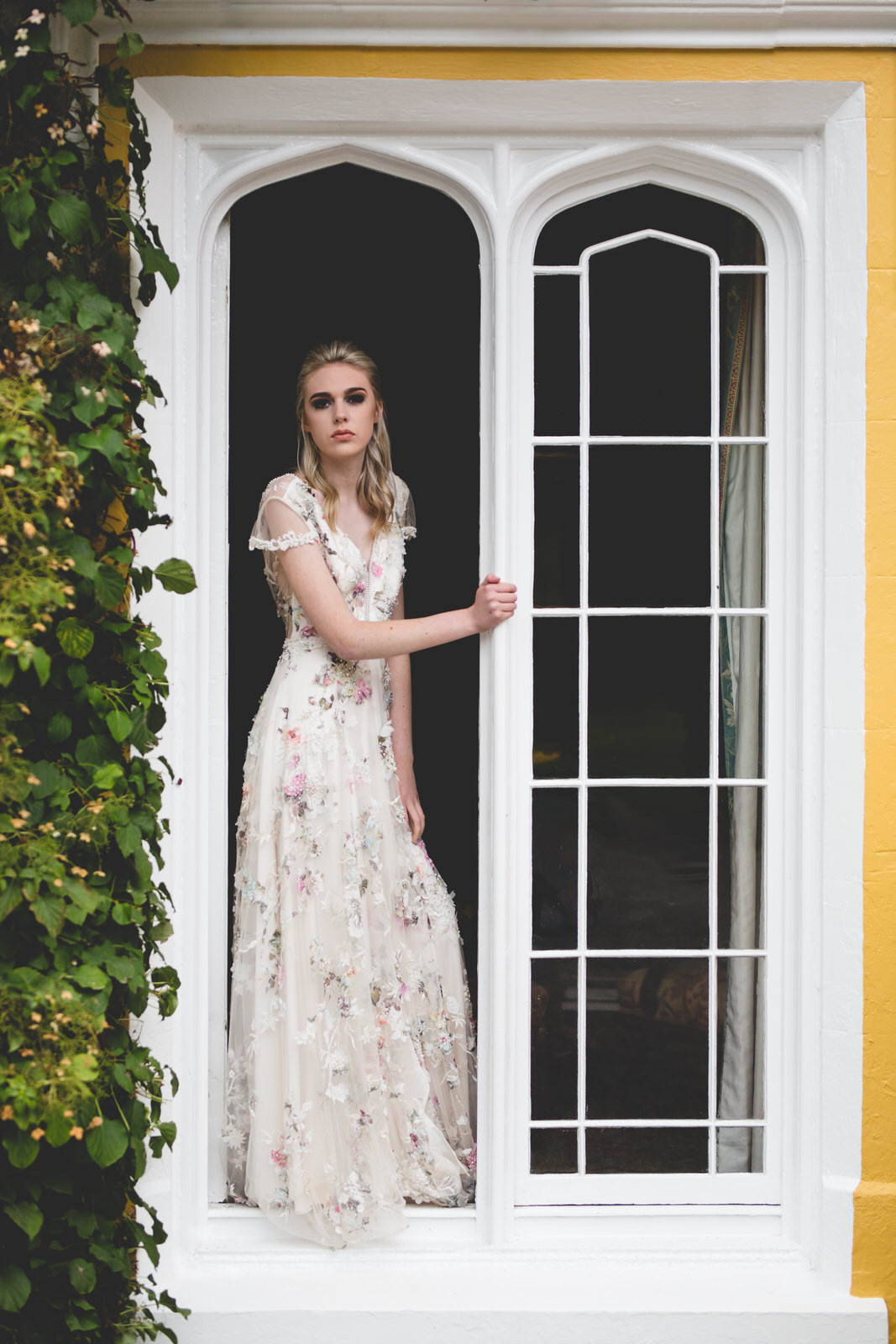 beautiful detailed floral dress with embroidered flowers